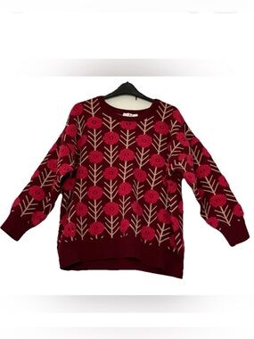 MAGASCHONI Maroon Floral Relief Soft Sweater Women’s XL